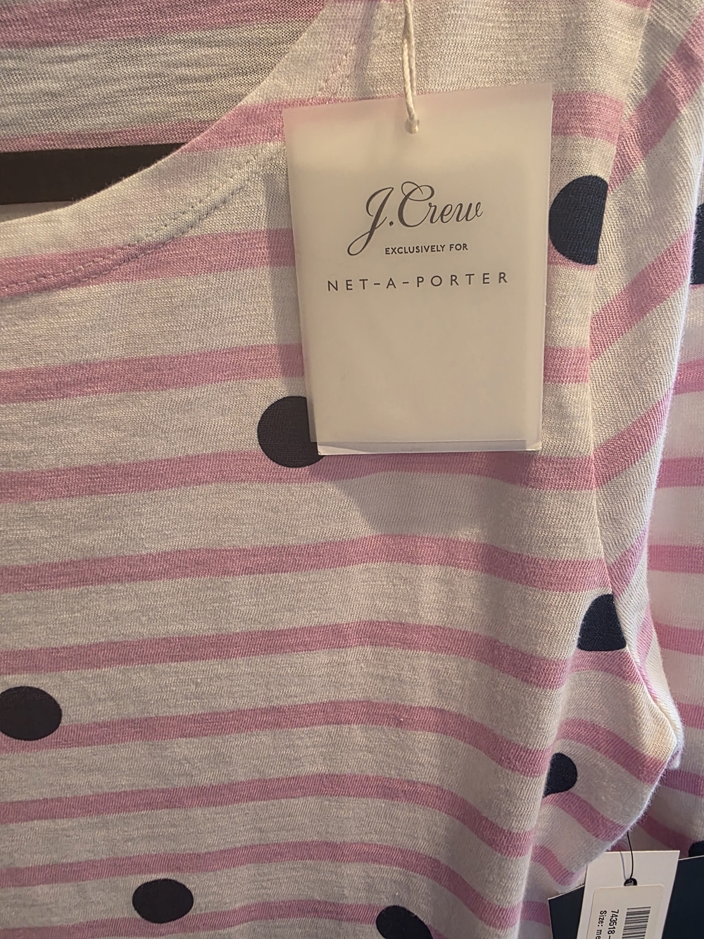 J. Crew Women’s Pink Stripe Long Sleeve Top with Navy Dots - Picture 4 of 6